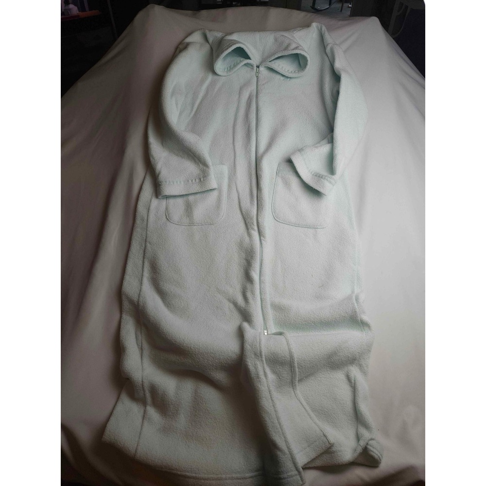 Intimate Essentials Light Blue Fleece Full Zip Robe Long Loungewear Medium